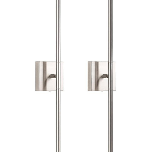 KDG Cordless Wall Sconces Set of 2, Wireless 7000mAh Rechargeable Battery Operated LED Wall Lamps with Remote, 360° Rotate Lightings for Wall Painting, Bedroom, Hallway, Night Light 23.6 inch (Nickel)