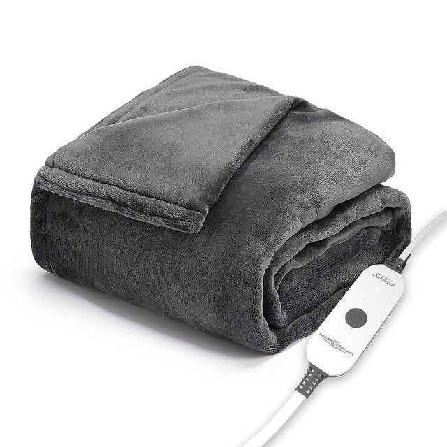 Sunbeam Ultimate Cozy Royal Posh Velvet Hand & Foot Pocket Heated Throw Electric Blanket, 50" x 72", 4 Heat Settings, 4-Hour Auto Shut-Off, Warming Throw for Couch or Bed, Machine Washable, Night Fog