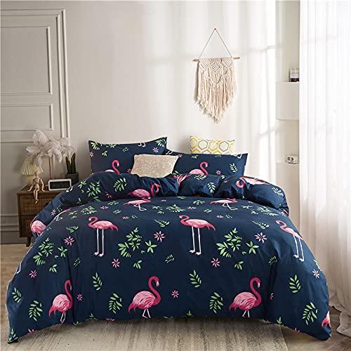 Lightweight Hotel Luxury Duvet Cover 3 Piece Set- Pink Flamingo Pattern Printed Navy Blue Bedding Ultra Soft Premium Microfiber Breathable Comforter Cover,Corner Ties Full/Queen (90x90 inches)