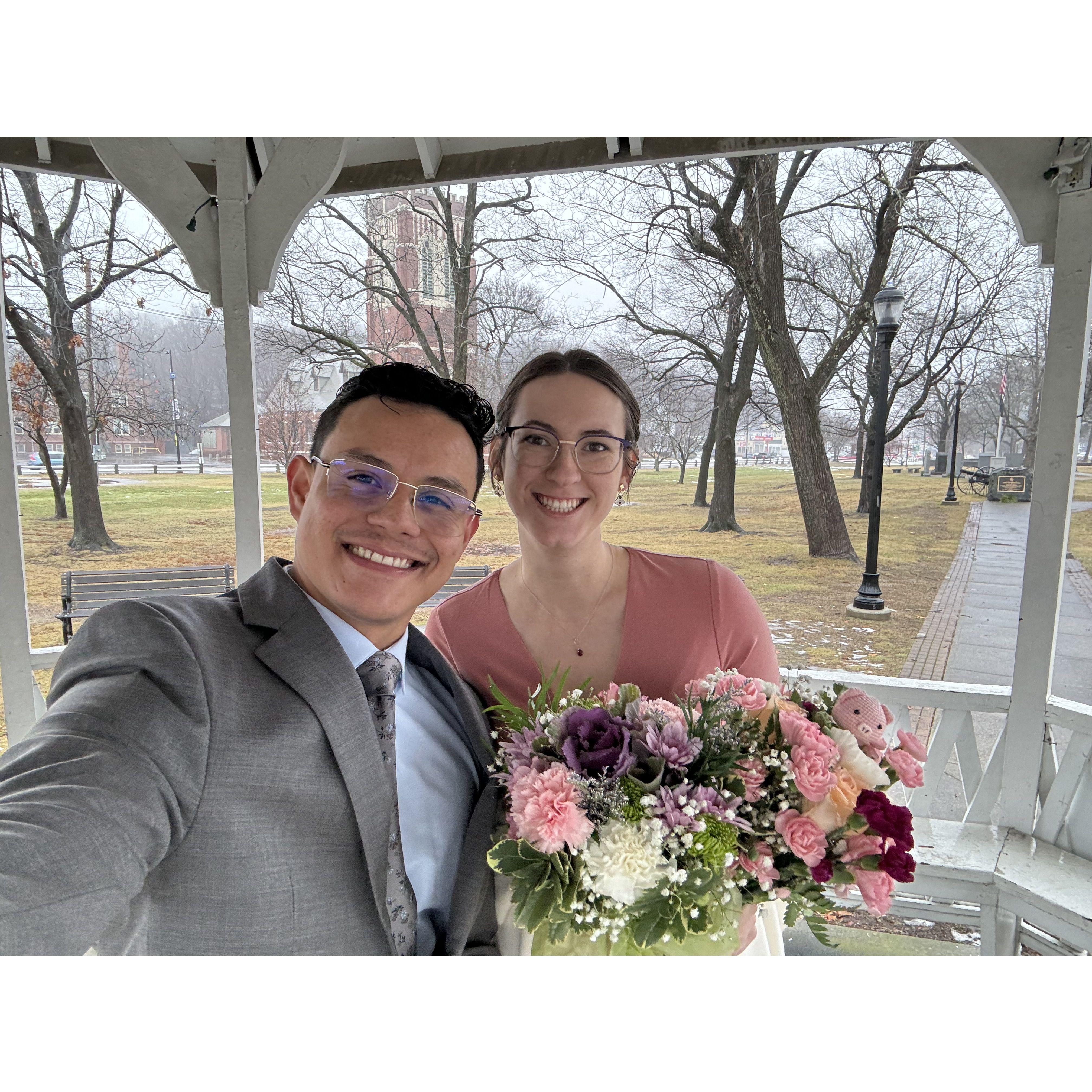 Our wedding day! You might wonder how you missed the notice of our engagement. It’s because we skipped that step! We made the decision to get married about two weeks ahead of time, give or take.