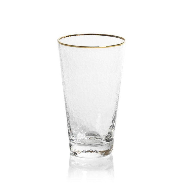 Hammered Gold Rim Tapered Highball Glasses, Set of 4