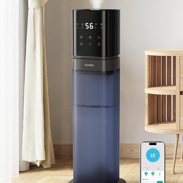 AILINKE Smart Humidifier Large Room, 2.1Gal/8L Humidifiers for Bedroom with Extended Tube&Night Light, Whole House Cool Mist Humidifiers, WIFI App&Voice Control, School/Office/Warehouse, Dark Blue