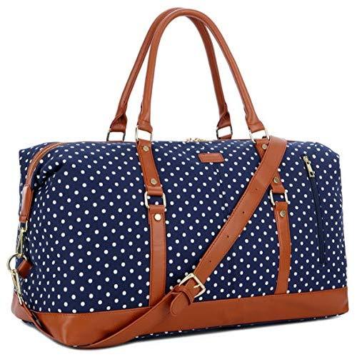 BAOSHA HB-14 Canvas Travel Tote Duffel Bag Carry on Weekender Overnight Bag Oversized for Women and Ladies (Blue Dot)