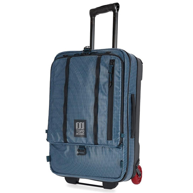 Topo Designs Global Travel Roller Bag Suitcase, 44L Carry-On, 3 Handles, Smooth Heavy Duty Wheels, Telescoping Handle, Durable + Rugged, WRAP Certified, PFAS Free (Apex Pond Blue)