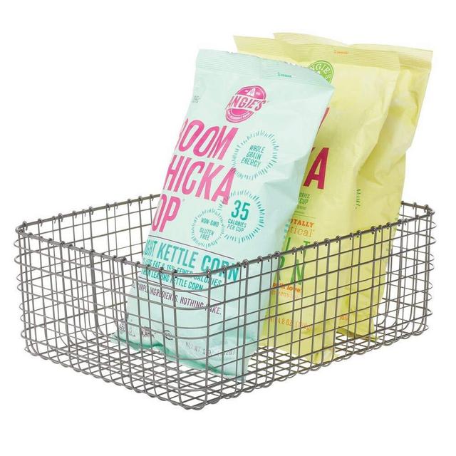 mDesign Farmhouse Decor Metal Wire Food Organizer Storage Bin Basket for Kitchen Cabinets, Pantry, Bathroom, Laundry Room, Closets, Garage - 16" Long - Graphite Gray