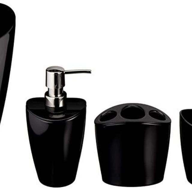 Amazon Basics 5-Piece Bathroom Accessories Set, Liquid Black
