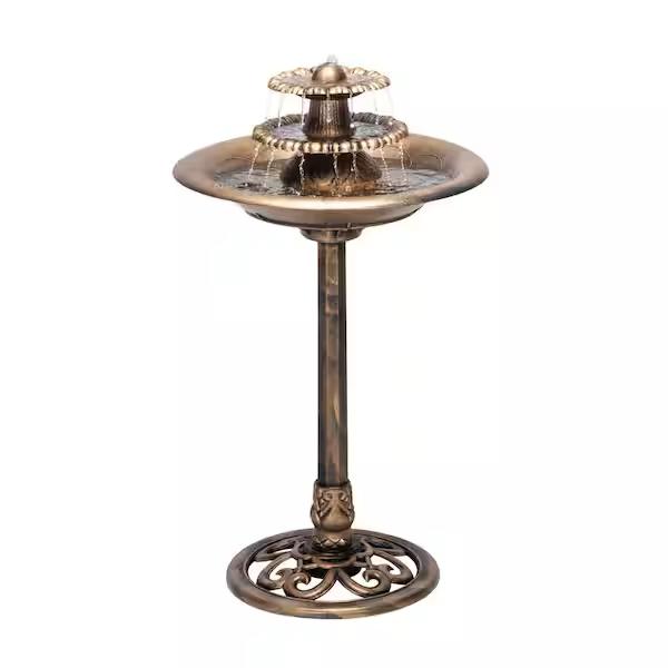 Alpine Corporation 35 in. Tall Outdoor 3-Tiered Pedestal Water Fountain and Birdbath, Bronze TEC106-BZ