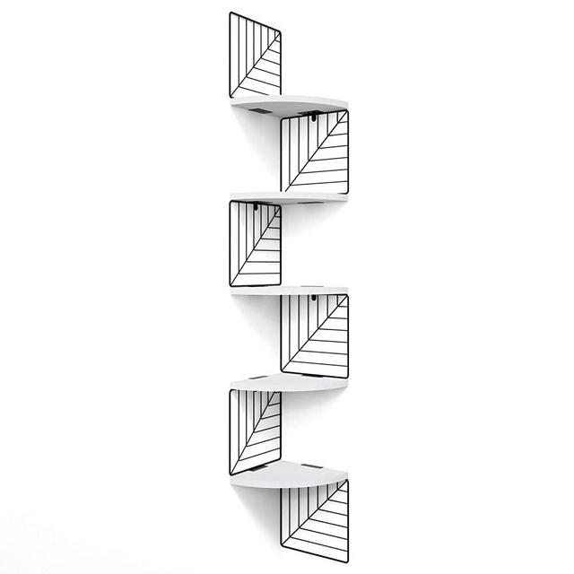 Love-KANKEI Corner Shelf Wall Mount of 5 Tier Rustic Wood Floating Shelves Wall Shelves for Bedroom Living Room Bathroom Kitchen Office and More White