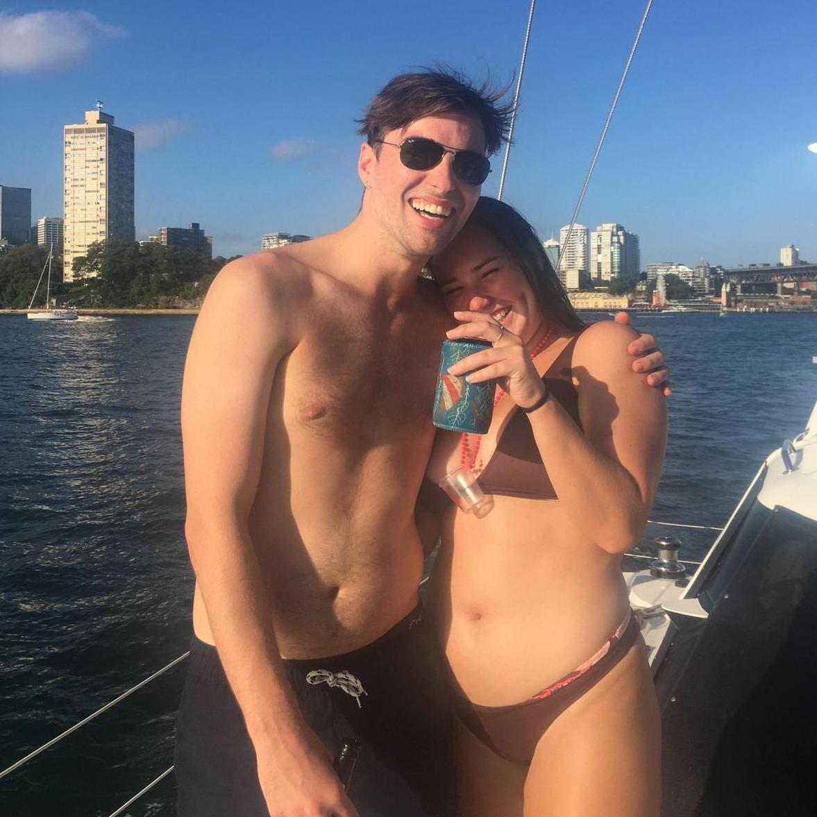 Jade and Harry on Jade's 24th birthday boat party - well worth the $80 Harry spent to get on.