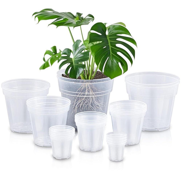 Vesici 24 Pcs 3/4/5/6/7/8/9/10 Inch Large Size Clear Nursery Pots Variety Pack Plant Pots with Drainage Holes Planters for Indoor Plants Flexible Transparent Plastic Plant Bottle Succulents