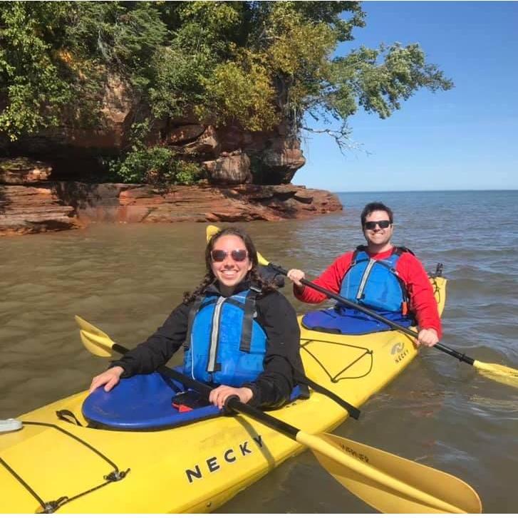 Kayaking in Lake Superior shortly after Elly said yes