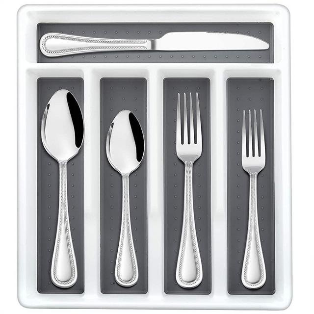 60-Piece Silverware Set with Drawer Organizer, HaWare Stainless Steel Flatware Service for 12, Modern Tableware Cutlery with Pearled Edge, Eating Utensil for Home, Mirror Polished, Dishwasher Safe