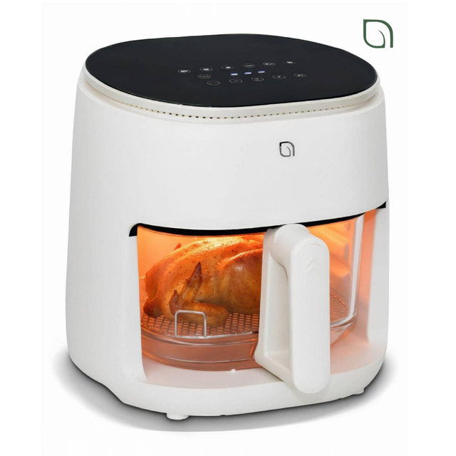 Willow Kitchen 5qt Glass Air Fryer Non Toxic with Digital Precision Touch Screen & 5 Cooking Presets 1500W White