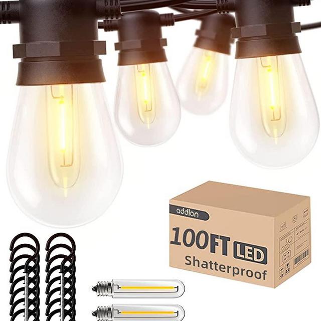 addlon 100FT 2-Pack Outdoor String Lights with Commercial Grade LED Dimmable Edison Vintage Shatterproof Bulbs, Heavy-Duty and Weatherproof Strand UL Listed Decorative for Cafe, Patio, Market, Tree