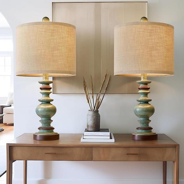 BOBOMOMO 20" Farmhouse Lamps for Bedrooms Set of 2, Retro Side Table Lamps Bedside Lamp for Side Nightstand Living Room（Suitable for Decorating Small Areas）