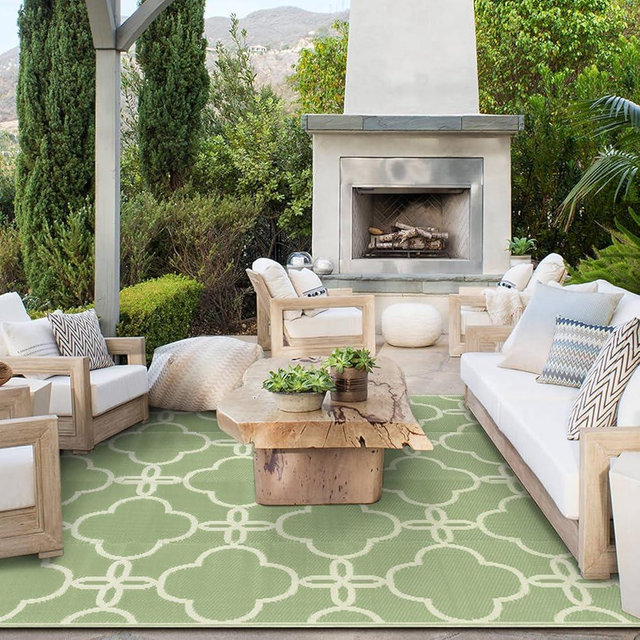Ashler Outdoor Rug, Sage Green Outdoor Plastic Straw Rug Waterproof for Patio, Clearance Reversible Camping Mats, 5x8 Large Outdoor Area Rugs with Carrying Bag, for Deck, RV, Picnic, Backyard, Indoor