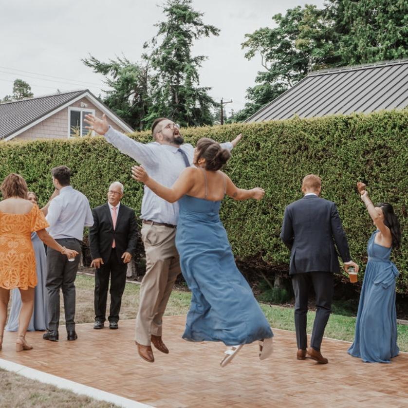 Chest bumps at Carly and Emmett’s wedding