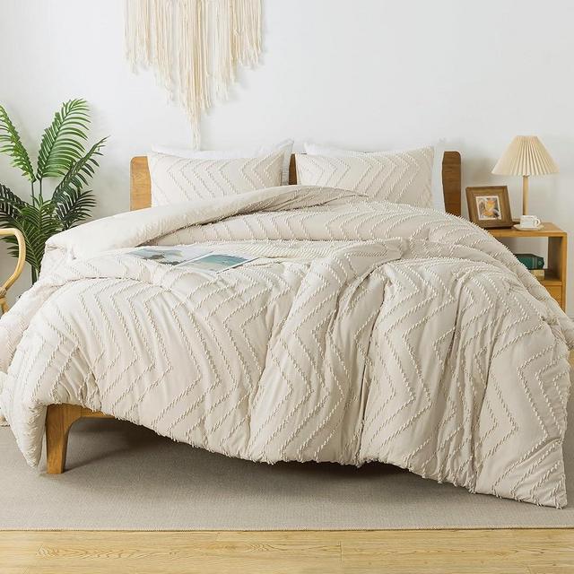 Litanika Beige Queen Size Comforter Set with Sheets - 7 Pieces Bed in a Bag Queen Boho Tufted Complete Beddding Sets with Comforter, Sheets, Pillowcases & Shams