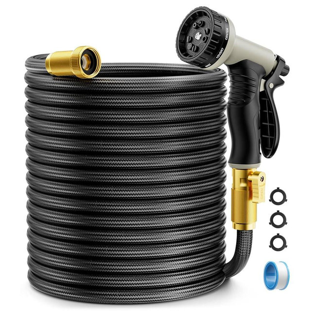 Garden Hose Non-Expandable 75ft, Outdoor and Garden Flexible Water Hose with 10 Function Nozzles, Portable, Kink-Free, Rust Proof, Lightweight Hose for Yard, Car Wash, Lawn, Camper, Easy to Store