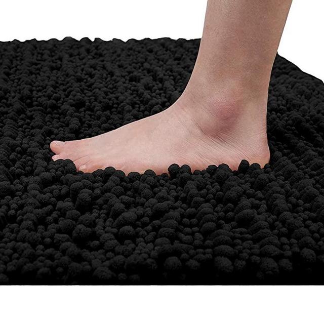 Yimobra Original Luxury Chenille Bath Mat, 31.5 x 19.8 Inches, Soft Shaggy and Comfortable, Large Size, Super Absorbent and Thick, Non-Slip, Machine Washable, Perfect for Bathroom, Black