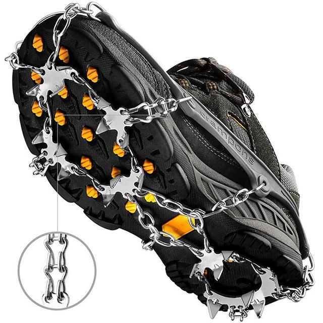 Crampons Ice Cleats Traction Snow Grips for Boots Shoes Women Men Kids Anti Slip 19 Stainless Steel Spikes Safe Protect for Hiking Fishing Walking Climbing Mountaineering