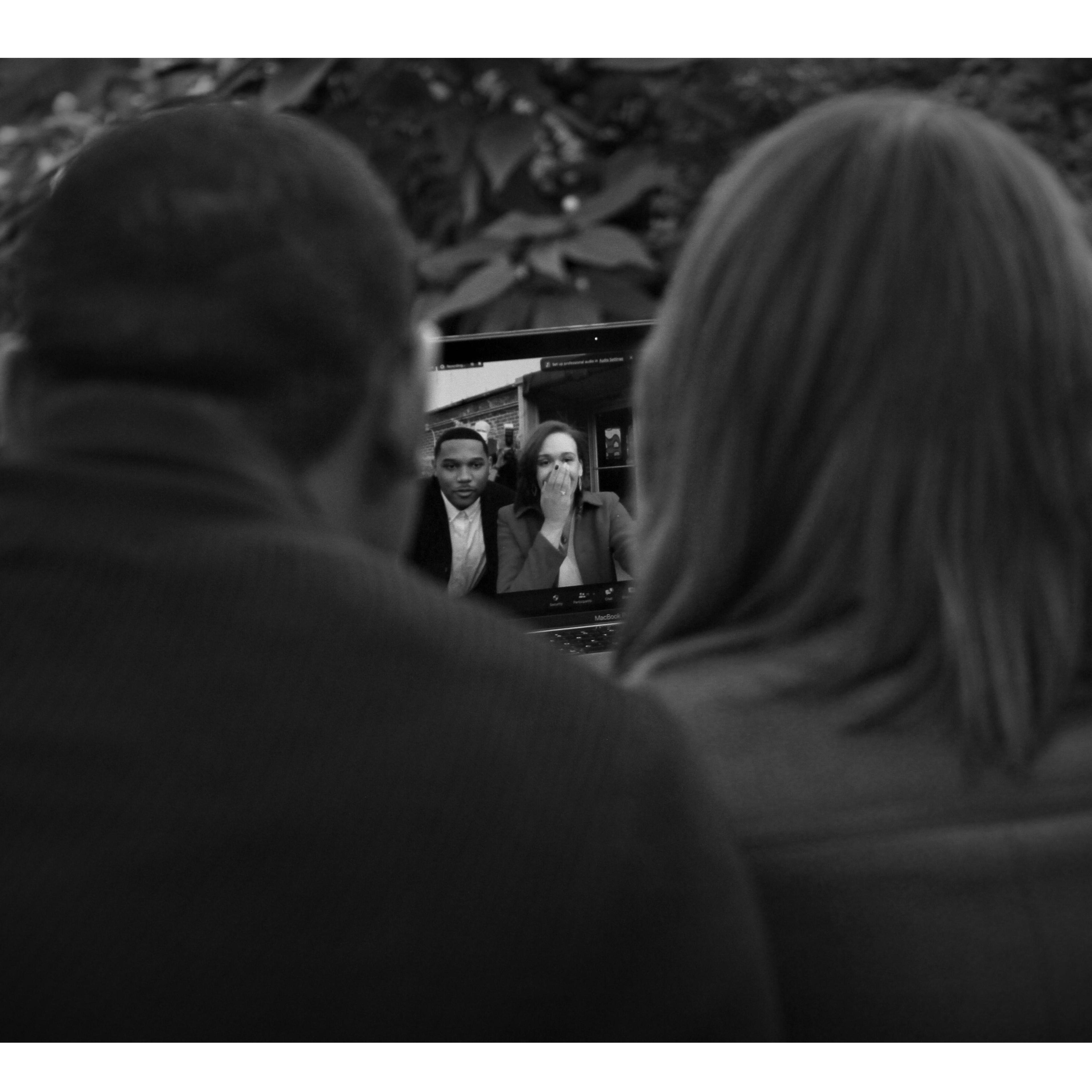 Greeting everyone on zoom after the proposal!