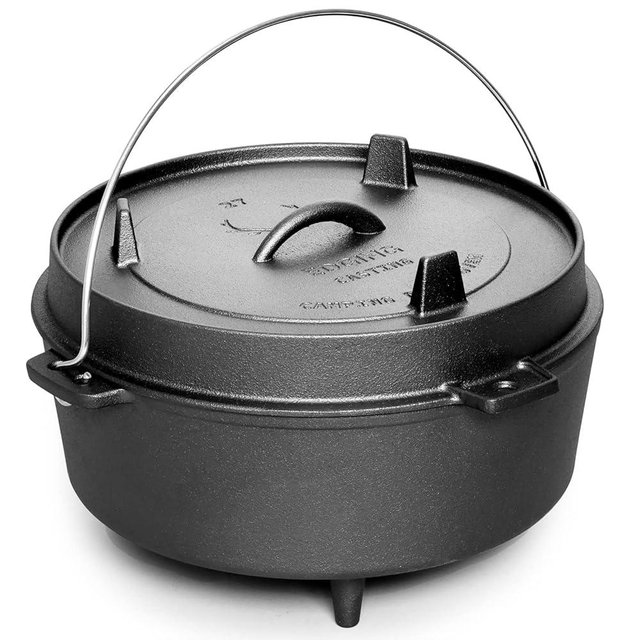 EDGING CASTING Pre-Seasoned Cast Iron Dutch Oven With Skillet Lid, Outdoor Camping Deep Pot for Camping Fireplace Cooking BBQ Baking Campfire, Leg Base, 4.5 Quart