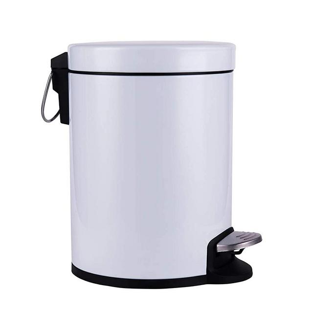 Magdisc Bathroom Trash Can with Soft Close Lid,Round Small Trash Can with Foot Pedal,Stainless Steel Trash Can 5 Liter/1.3 Gallon White