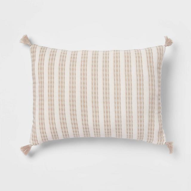 Oblong Woven Textured Decorative Throw Pillow White/Natural - Threshold™