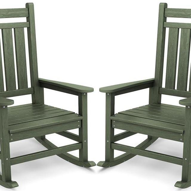 SERWALL Oversized Outdoor Rocking Chair Set of 2, HDPE Rocker for Adults, Patio Rocking Chairs for Porch, Avocado Green
