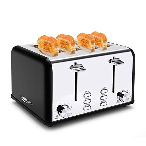 4 Slice Toaster, Keenstone Stainless Steel Retro Toasters with 1.5'' Wide Slot, Bagel/Defrost/Reheat/Cancel Fuction, 6 Shade Settings, Removable Crumb Tray, Black