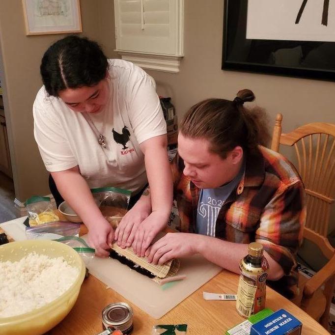 Making sushi together for the first time