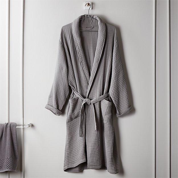 Cotton Gauze Lightweight Grey Bath Robe