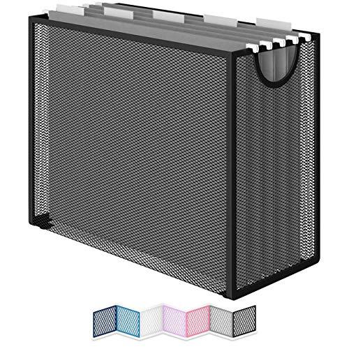 Hanging File Organizer. Heavy Duty Letter-Size Desktop File Holder Box for Filing Folder Storage. Includes 5 Hanging Folders. (Black)
