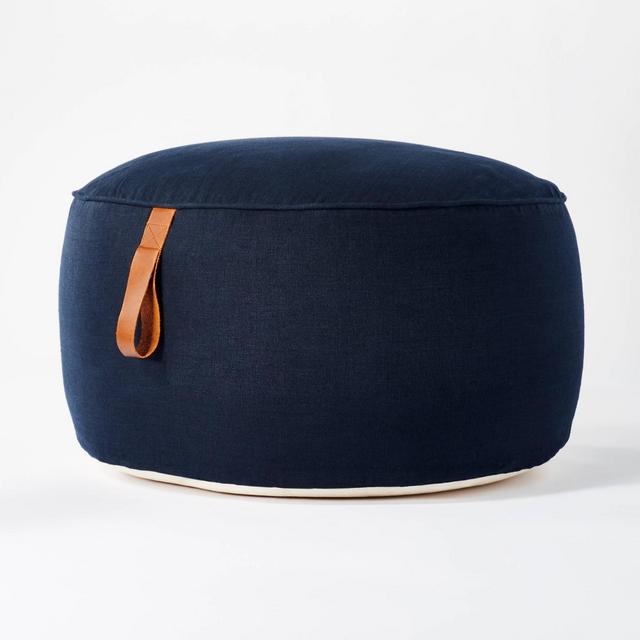 Pouf with Leather Loop Handle Navy - Threshold™ designed with Studio McGee