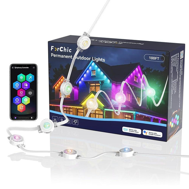 Permanent Outdoor Lights, 100ft RGBICWWPW Christmas Lights with 72 Triple-LED, IP67 Waterproof, 45lm Tunable White for Christmas Decorations, Daily and Holiday, Works with Alexa, Google Assistant