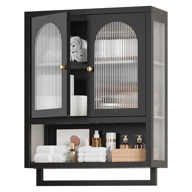 ALBAD Bathroom Cabinet Wall Mount,Metal Medicine Cabinet Wall Mounted with Glass Doors,Bathroom Wall Storage with Adjustable Shelves for Kitchen,Dining Room, Laundry