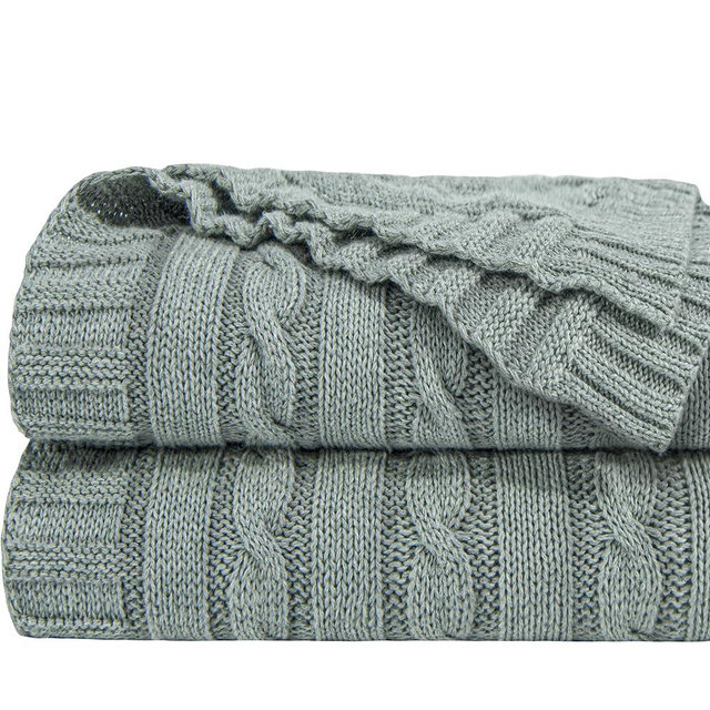 NTBAY 100% Pure Cotton Cable Knit Throw Blanket, Super Soft Warm 51x67 Knitted Throw Blanket for Couch, Sofa, Chair, Bed - Extra Cozy, Machine Washable, Comfortable Home Decor, Light Grey