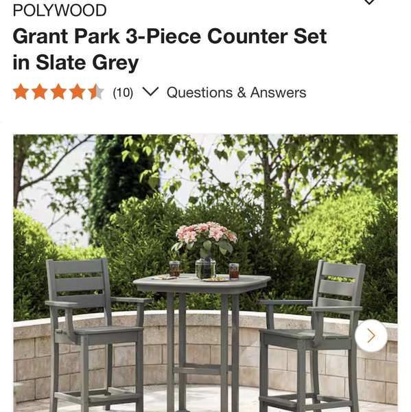 POLYWOOD Grant Park 3-Piece Counter Set in Slate Grey PSK2929-1-GY