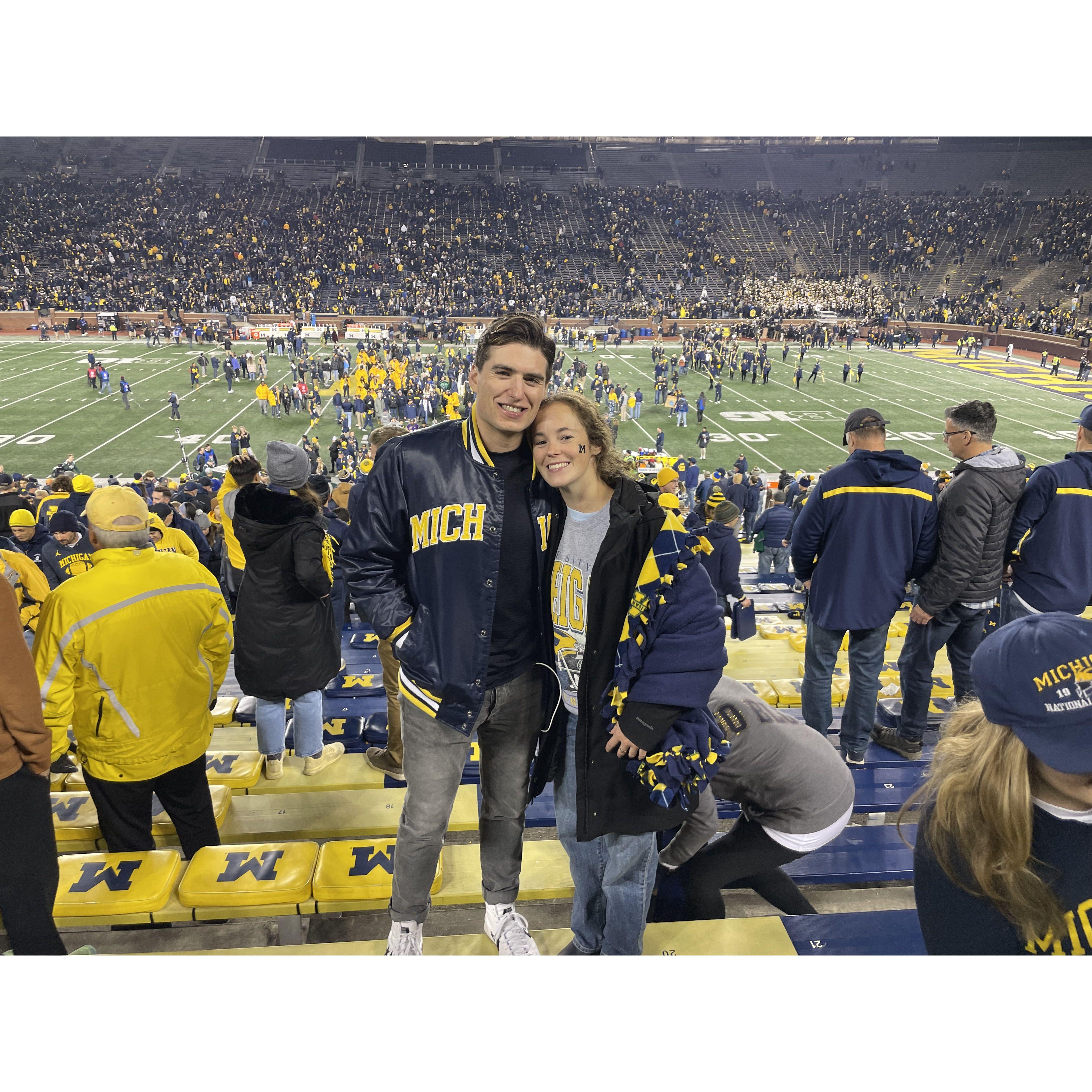 Enjoying a Michigan football game together
