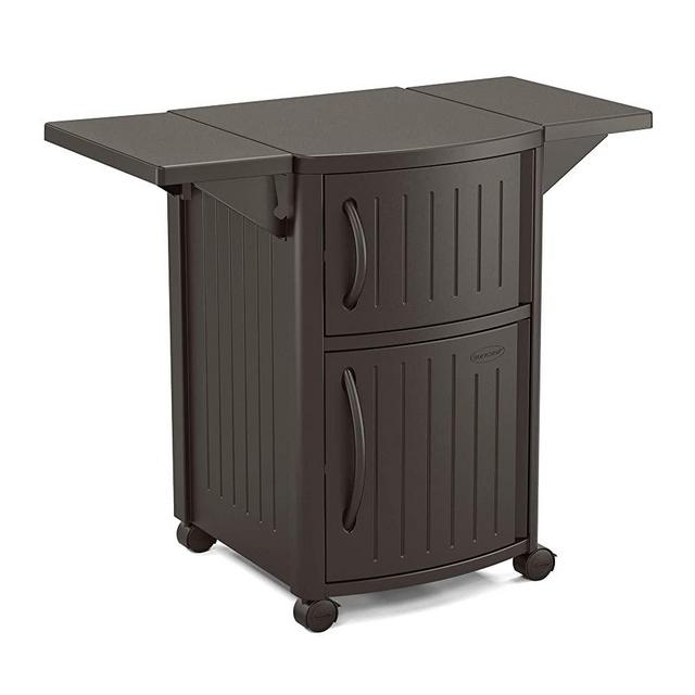 Suncast Outdoor Grilling Prep Station - Portable Outdoor BBQ Entertainment Storage Table Prep Station - Store Grilling Accessories, Condiments - Java