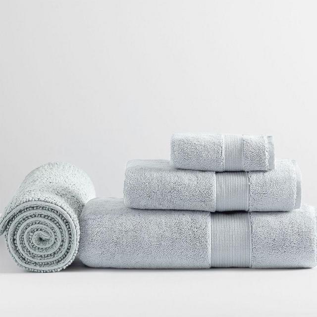 Porcelain Blue Classic Organic Washcloth Hand and Bath Towel With Bath Mat, Set of 4