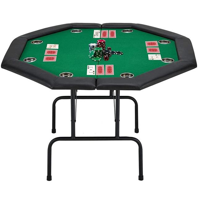 ECOTOUGE Game Poker Table w/Stainless Steel Cup Holder Casino Leisure Table, Top Texas Hold'em Poker Table for 8 Player w/Leg, Green Felt