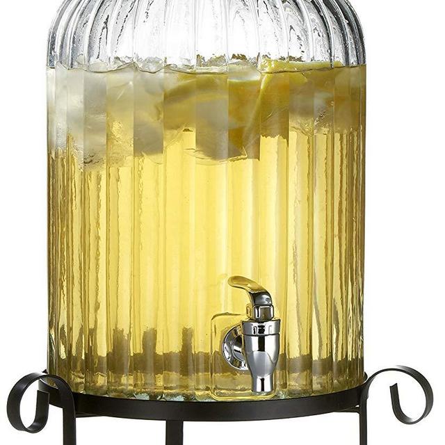 Style Setter Springfield 210919-RB 3 Gallon Beverage Drink Dispenser with Metal Stand & Glass Lid, 21", Clear