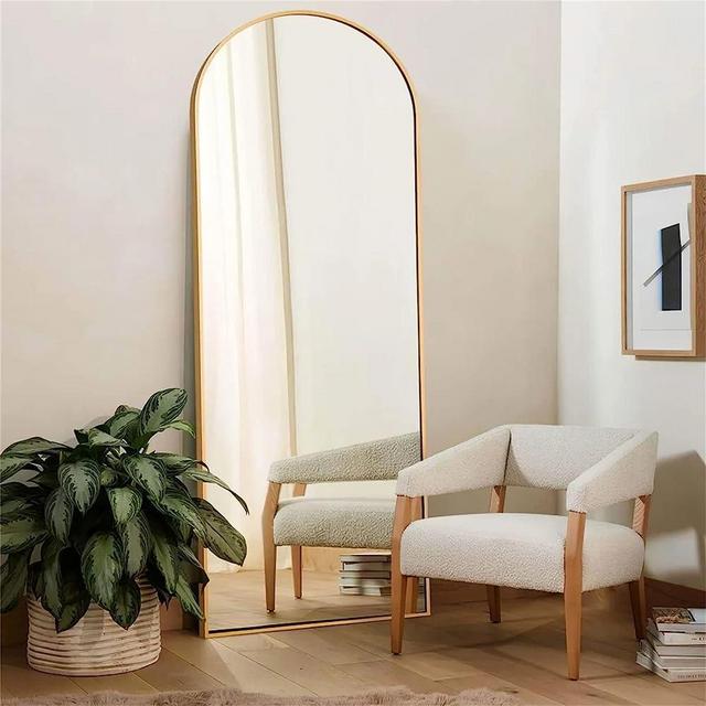 ZMYCZ Arched Floor Mirror, 65"x22" Full Length Mirror, Standing Mirror Hanging or Leaning, Body Mirror with Stand, Wall Mounted Mirror, Arched-Top Mirror with Aluminum Alloy Frame for Bedroom (Gold)