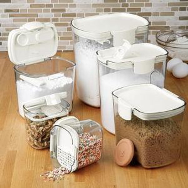 Progressive ProKeeper Baker's Airtight Kitchen Storage Canister Container Set for Flour, Sugar & More, Keeps Ingredients Fresh, with Accessories (White, 6- Piece)