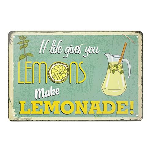Tin Sign -IF LIFE GIVES YOU LEMONS MAKE LEMONADE- Vintage Style Bar Pub Garage Hotel Diner Cafe Home Iron Mesh Fence Farm Supermarket Mall Forest Garden Door Wall Decor Art (8"x12")
