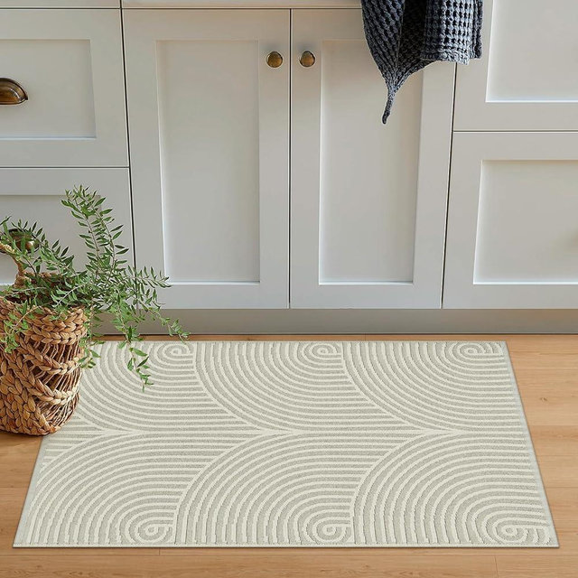Tiffasea Indoor Door Mats for Entryway, Washable Beige Small Area Rug 2'x3' Reversible Entry Rug Front Door Rug, Cotton Woven Modern Bathroom rug Indoor Outdoor Rugs for Bedroom Kitchen Porch