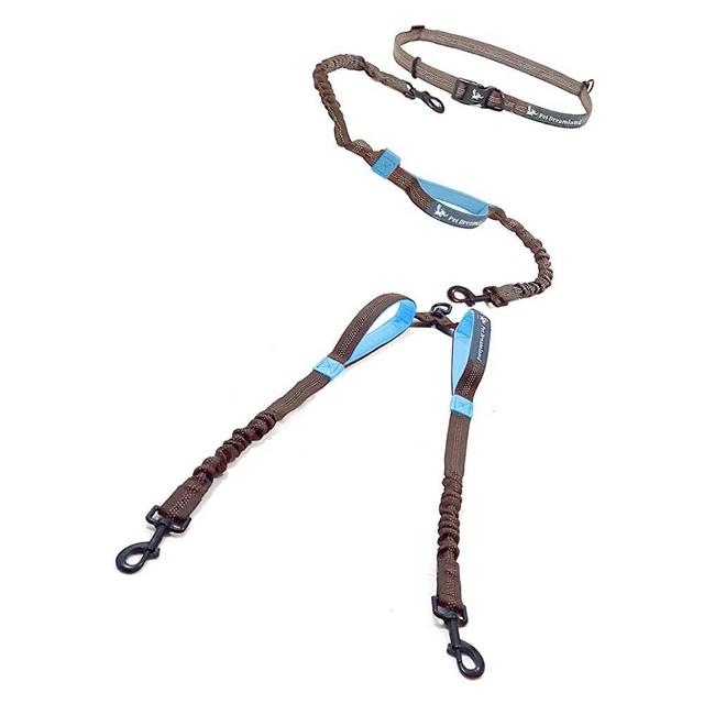 Pet Dreamland Double Dog Leash for Big Dogs - Two Dogs Coupler Hands Free No Pull Tandem Dual Leash for Large Dogs (Grey & Blue)