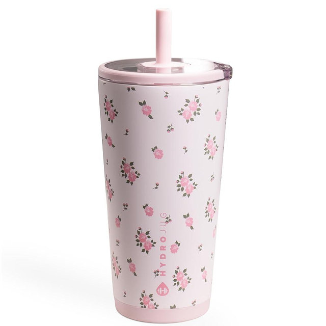 HydroJug Everyday Tumbler 20 oz – Ceramic-Lined Insulated Tumbler with Straw and Soft-Touch Lid, Cup Holder Friendly, Double-Wall Vacuum Insulation, Reusable Travel Cup – Wildrose